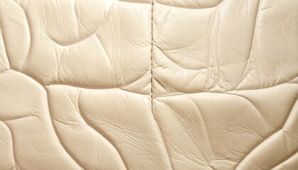 Naklejka premium Close-up of beige quilted leather texture with stitch. The design showcases curved patterns and detailed surface