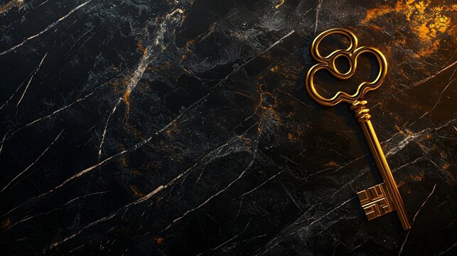 3d render of premium corporate finance concept featuring golden key against a premium black...