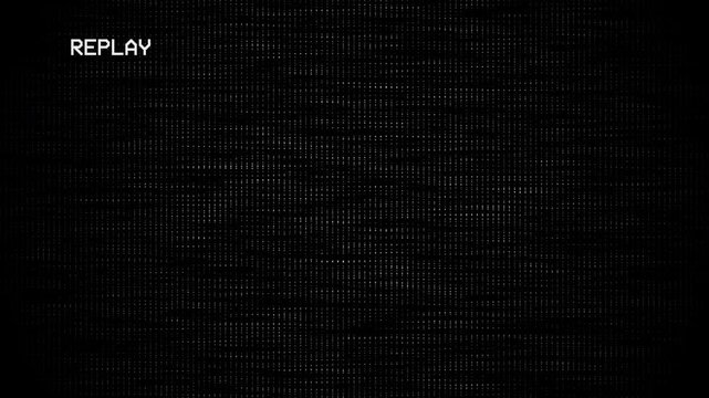 Replay vhs overlay of five nights at freddys with white pixels. Suitable for gaming, horror, retrothemed projects needing nostalgic vibes.