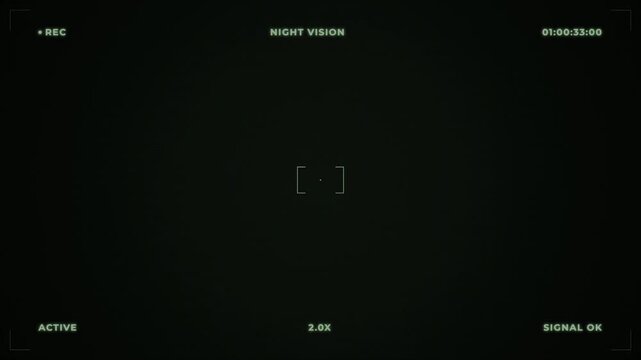 Green surveillance monitor screen with night vision and digital static, security recording interface featuring timestamp 4k video