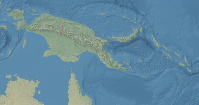 Papua New Guinea on Globe. Zoom into the country with Earth spinning on dark background. Physical world map with Papua New Guinea and label on it. Country view animation.