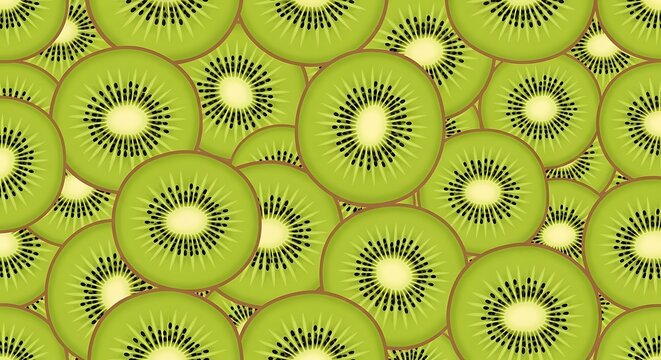 Seamless pattern of sliced kiwi fruits