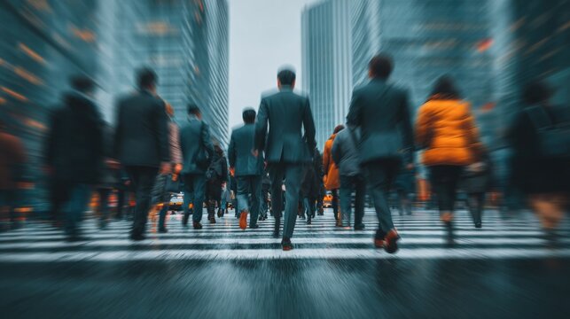 A group of people walking across a street motion blur
