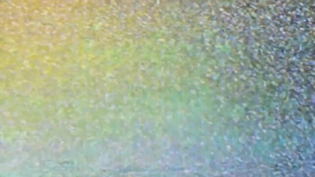 Static shot of television glitch and rolling signal noise flickering across monitor screen surface in living room wall display