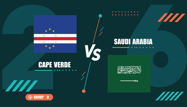 Cape verde versus saudi arabia flags on green background with numbers
