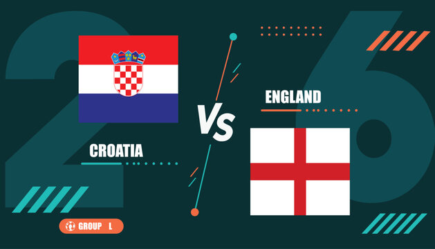 Croatia versus england flags on dark green background with group l