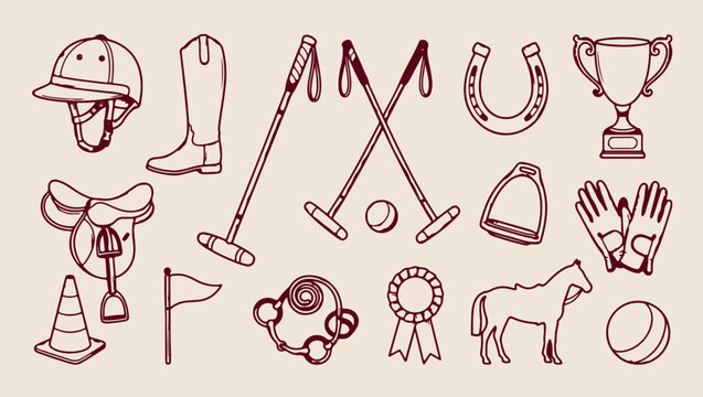 polo horse riding pattern, equestrian sport equipment background, professional polo club illustration, horse riding gear design, equestrian competition icons print, sport polo gear art, horse riding h