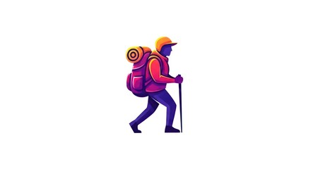 Obraz premium Hiker walking with backpack and trekking pole