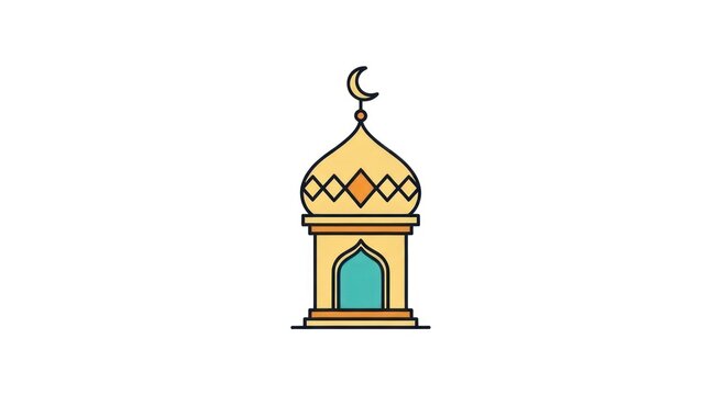 Colorful flat icon of a mosque dome with crescent moon