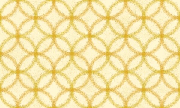 Seamless traditional Indonesian batik kawung pattern with overlapping dusty gold circles over a warm white background,  good for wallpaper, textile, ceramic or wrapping paper.
