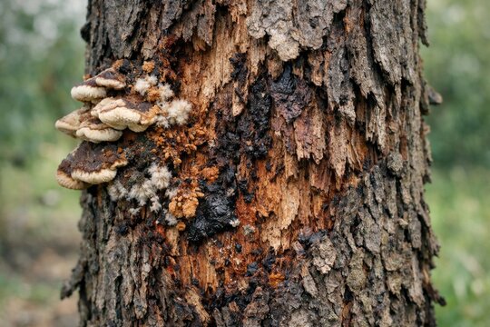 Mushrooms growing on a tree trunk in a forest during daytime