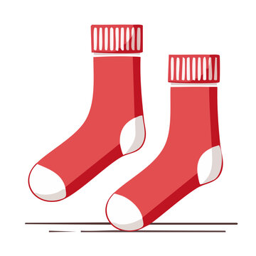 Pair of red socks with white accents, flat design