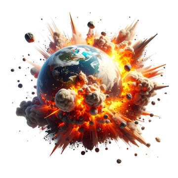 An artistic illustration of a burning world, with a world map on a glowing sphere.