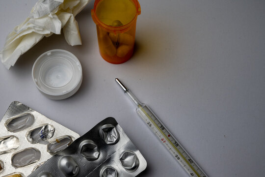 Medicine Thermometer And Pills For Illness