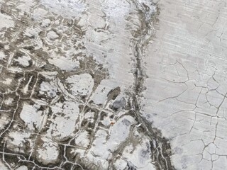 Cracked grunge concrete cement walls, building damage due to natural factors and age, walls need renovation, texture of cracks similar to fish scales © Sigit