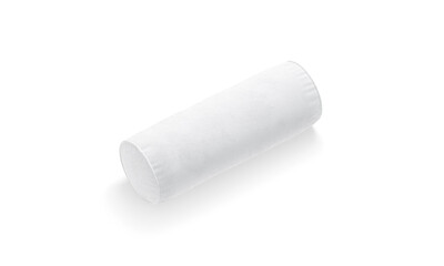 Fototapeta premium Blank white bolster pillow mockup png, transparent background, 3d rendering. Empty neck or knee roll pad mock up cut out. Clear comfort cylindrical cushion for spa or rehabilitation pose template.