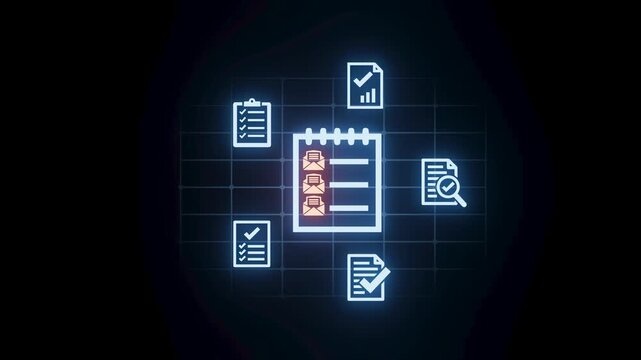 Notepad with checklists and documents on a digital background showing notes and tasks in a workspace setting
