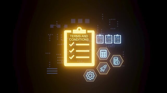 Understanding terms and conditions presented as a checklist with icons representing various agreements and services in a digital format