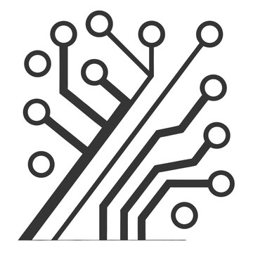 Circuit Board Pattern with Black Geometric Lines and Circular Nodes on White Surface
