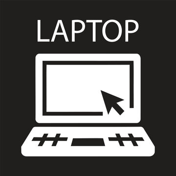 Laptop Computer with Mouse Arrow Cursor Icon and Text Label