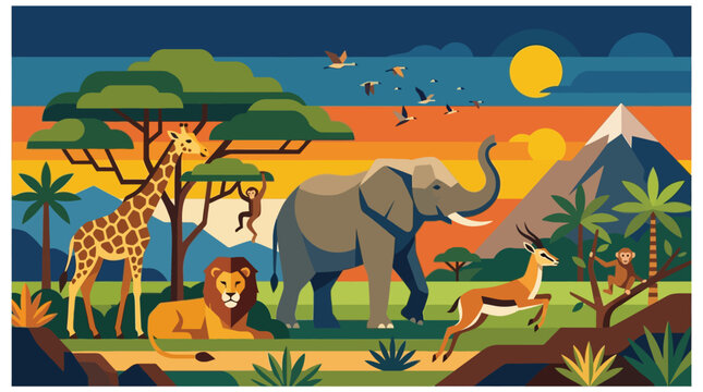 Colorful illustration of African elephant.
