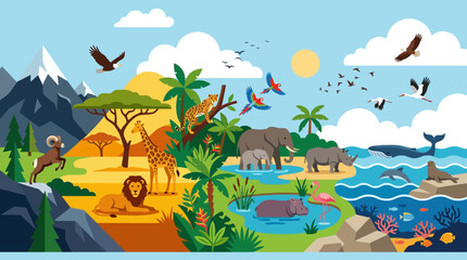 Obraz premium Colorful illustration of various animals.