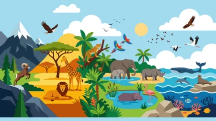 Fototapeten Zoo Colorful illustration of various animals.  © garr