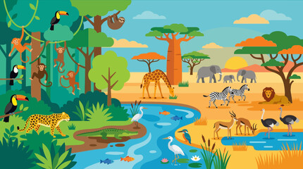 Obraz premium Colorful illustration of savannah animals.