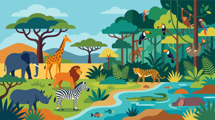 Colorful illustration of savannah animals. © garr