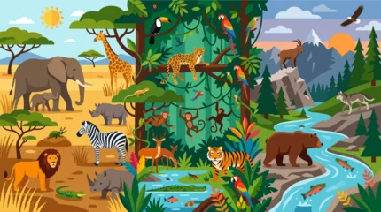 Fototapeten Zoo Colorful illustration of various wild animals.  © garr