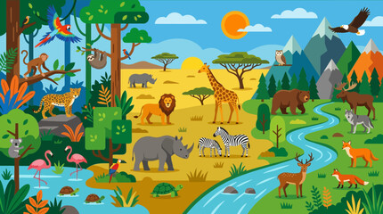 Colorful illustration of various wild animals. © garr