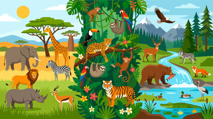 Colorful illustration of various wild animals. © garr