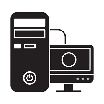Computer CPU Tower and Desktop Monitor Display Technology Icon