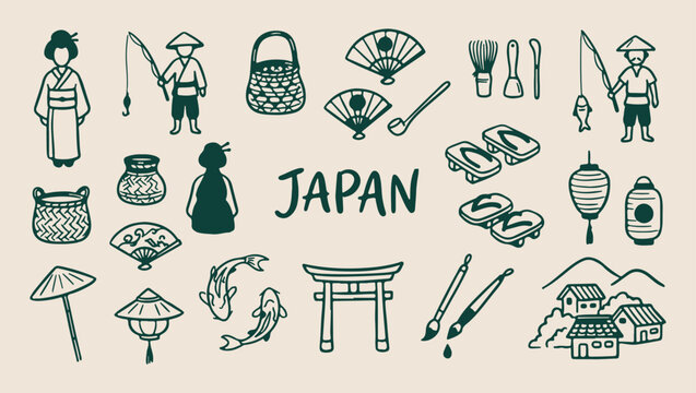japan travel culture heritage pattern, iconic japanese historic landmark background, traditional japan modern life illustration, east asian culture travel souvenir print, historic modern landscape art
