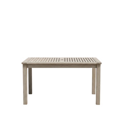 Fototapeta premium Wooden outdoor dining table with a slatted top and umbrella hole isolated on transparent background