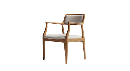 Fototapeta premium Modern wooden dining chair with light grey upholstered seat and backrest isolated on transparent background