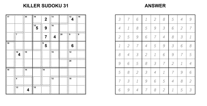 New Year sudoku with answers with solution displayed alongside  
