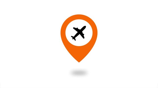 Minimalist travel animation with airplane icons and dashed flight paths connecting location pin 4k animation