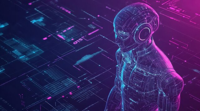 Futuristic ai interface with smart contract integration in fintech setting with neon lights