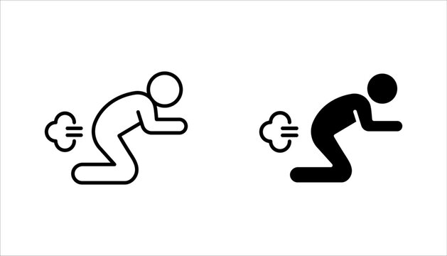 Stick man farting icon set. symbol human figure various postures. vector illustration on white background