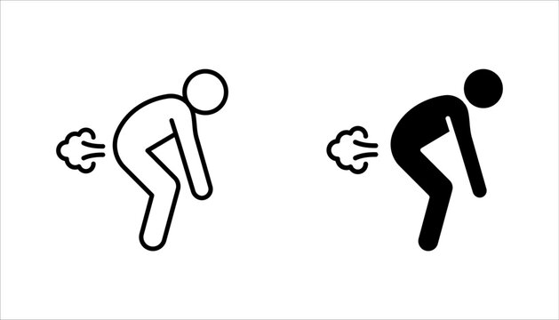 Stick man farting icon set. symbol human figure various postures. vector illustration on white background