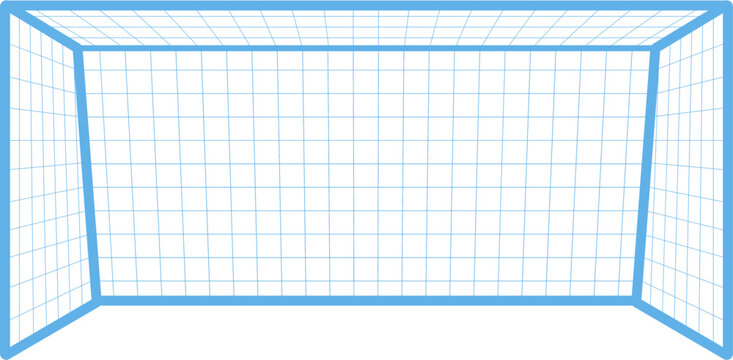 A simple, clean, and clear illustration of a soccer goal with a blue frame and white net, perfect for sports-related designs and graphics