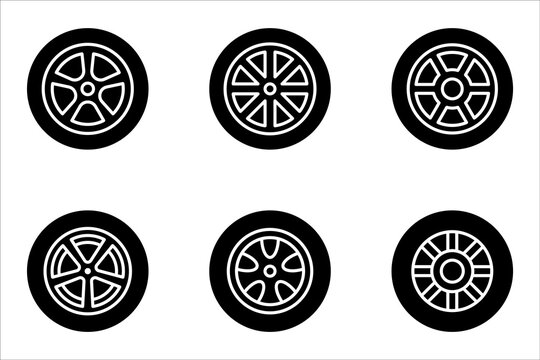 Car wheel icon set. Black rubber wheel tire collection. vector illustration on white background