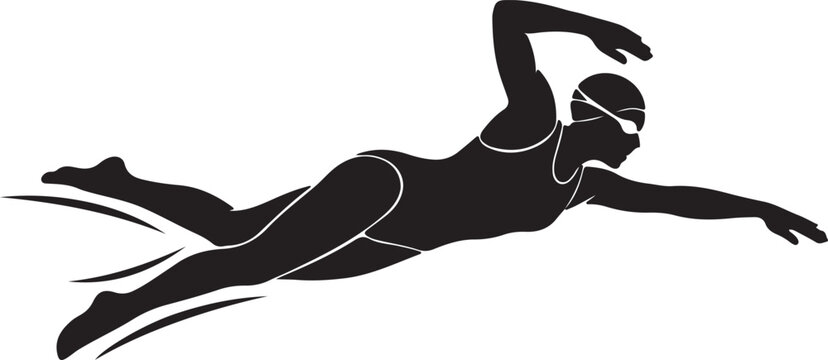 Female swimmer silhouette dynamic freestyle stroke illustration for sports graphics