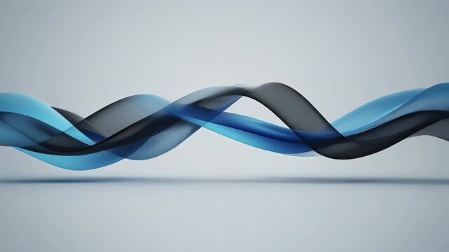 Graceful blue and black flowing waves moving dynamically over a soft gray background