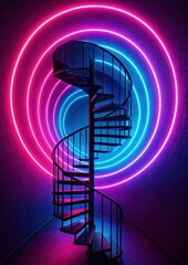 Fototapeta premium Neon spiral staircase vibrant glow