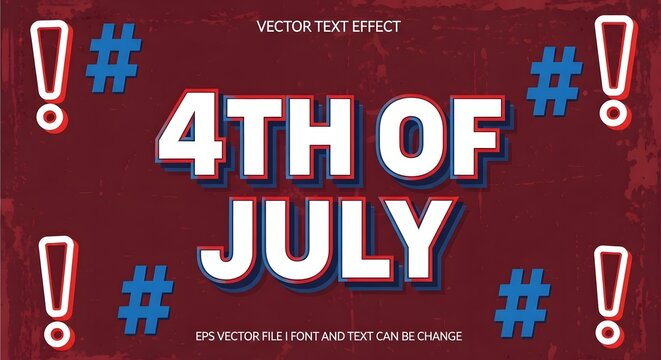 4th of july vector text effect with exclamation marks