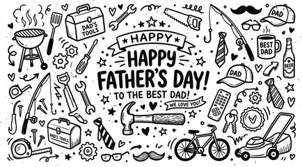 Hand drawn father's day doodle collection with tools grill and festive elements © RakibRaihan