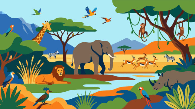 Wildlife animals in natural habitat.