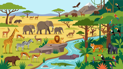 Safari animals in natural habitat scene. © nels